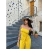 Sarı Büzgülü Straplez İkili Takım
