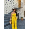 Sarı Büzgülü Straplez İkili Takım