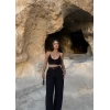 Siyah Çift Pile Kemerli Pantolon