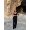 Siyah Çift Pile Kemerli Pantolon