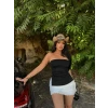 Siyah Çift Yırtmaçlı Straplez Crop