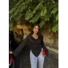 Siyah Degaje Yaka Polyamid Bluz