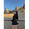 Siyah Eteği Fırfırlı Ribanalı Elbise