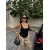 Siyah Fitilli Göğüs Kaplı Bodysuit