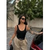 Siyah Fitilli Göğüs Kaplı Bodysuit