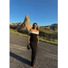 Siyah Garnili Madonna Long Elbise
