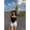 Siyah Göğüs Bağcıklı Biyeli Crop