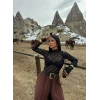 Siyah Güpürlü Dik Yaka Bluz