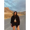 Siyah İçi Şardonlu Kapşonlu Hırka
