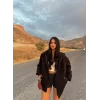 Siyah İçi Şardonlu Kapşonlu Hırka