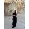 Siyah Işıltı Bol Paça Pantolon