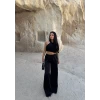 Siyah Işıltı Bol Paça Pantolon