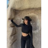 Siyah İspanyol Tayt Crop İkili Takım