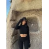 Siyah İspanyol Tayt Crop İkili Takım