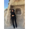 Siyah İspanyol Tayt Crop İkili Takım