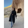 Siyah Kol Katlamalı Kemerli Trençkot