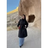 Siyah Kol Katlamalı Kemerli Trençkot