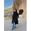 Siyah Kol Katlamalı Kemerli Trençkot