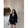 Siyah Kruvaze Önü Tokalı Elbise