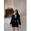 Siyah Kruvaze Önü Tokalı Elbise