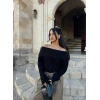 Siyah Madonna Yaka Şardonlu Kazak