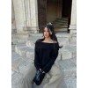 Siyah Madonna Yaka Şardonlu Kazak