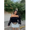 Siyah Madonna Yaka Şifon Bluz