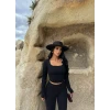 Siyah Önü Biyeli Kare Yaka Crop