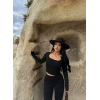 Siyah Önü Biyeli Kare Yaka Crop