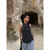 Siyah Puantiyeli Degaje Bluz