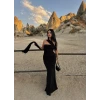 Siyah Şal Detay Maxi Elbise