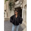 Siyah Saten Yarasa Bomber Ceket