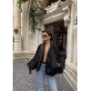 Siyah Saten Yarasa Bomber Ceket
