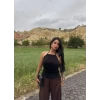 Siyah Sırt Dekolte Fistolu Bluz
