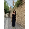 Siyah Tek Omuz Aksesuarlı Elbise