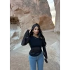 Siyah Tek Omuz Tül Detay Crop