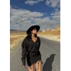 Siyah Terra Eteği Büzgülü Elbise