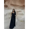 Siyah Yaka Aksesuarlı Arya Elbise