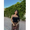 Siyah Yaka Dantelli Degaje Bodysuit