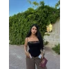 Siyah Yaka Dantelli Degaje Bodysuit