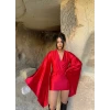 Kırmızı Yarasa Kol Saten Elbise