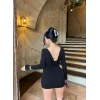 Siyah Zincirli Sırt Degaje Elbise