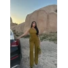 Yağ Yeşili Gofre Tek Omuz İkili Takım
