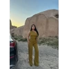 Yağ Yeşili Gofre Tek Omuz İkili Takım
