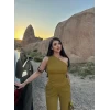 Yağ Yeşili Gofre Tek Omuz İkili Takım