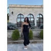 Yaka Düğmeli Güpürlü Atlas Elbise