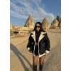 Yanları Cepli Kürklü Denim Mont