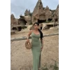 Yeşil Askılı Degaje Yaka Elbise