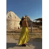 Yeşil Askılı İnci Keten Elbise