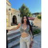 Yeşil Göğüs Aksesuarlı Crop